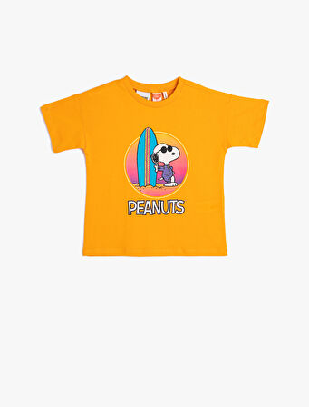 Snoopy Tişört Lisanslı Kısa Kollu Bisiklet Yaka Pamuklu 