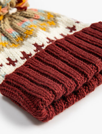 Örgü Bere Peluş Ponponlu