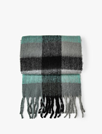 Ekose Uzun Atkı Püsküllü Yumuşak Dokulu