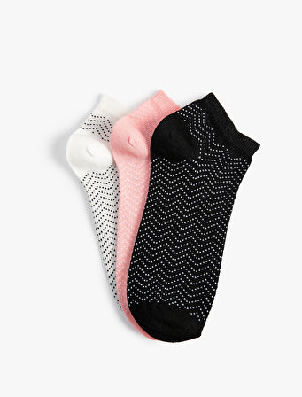 3'lü Patik Çorap Seti Geometrik Desenli Çok Renkli