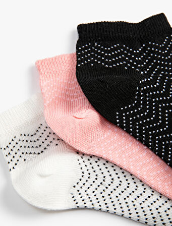 3'lü Patik Çorap Seti Geometrik Desenli Çok Renkli