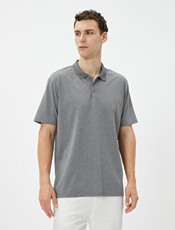 Basic Polo Yaka Tişört Düğmeli Kısa Kollu