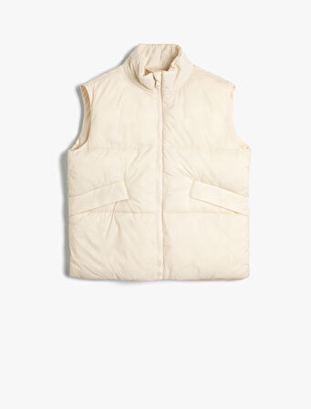 Şişme Yelek Dik Yaka Fermuarlı Cepli