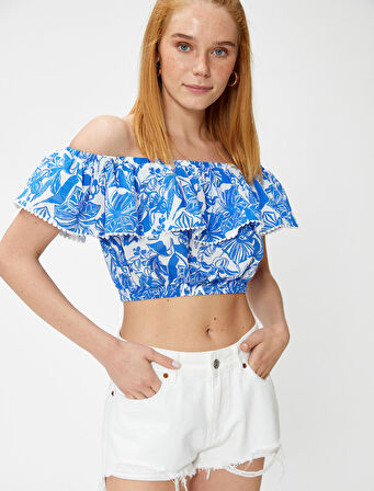 Crop Bluz Madonna Yaka Fırfırlı