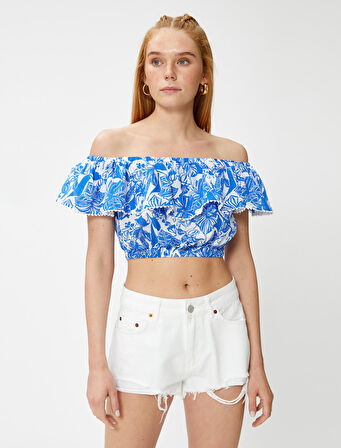 Crop Bluz Madonna Yaka Fırfırlı