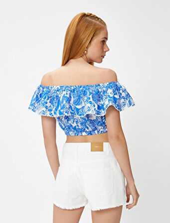 Crop Bluz Madonna Yaka Fırfırlı
