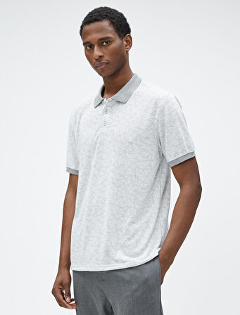 Polo Yaka Tişört Geometrik Baskılı Kısa Kollu Dar Kesim