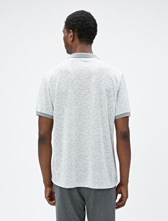 Polo Yaka Tişört Geometrik Baskılı Kısa Kollu Dar Kesim