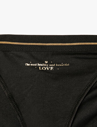 Brazilian Külot Slogan Baskılı Ribanalı Çizgi Detaylı