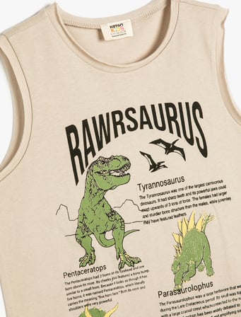 Atlet Bisiklet Yaka Dinozor Baskılı Pamuklu