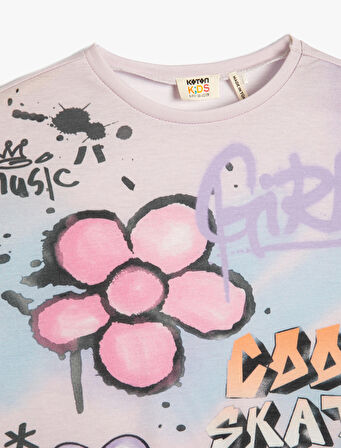 Oversize Tişört Batik Desenli Grafiti Baskılı