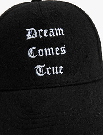 Cap Şapka Slogan İşlemeli Yün Karışımlı