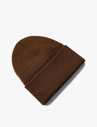 Akrilik Örgü Bere Etiket Detaylı Katlamalı