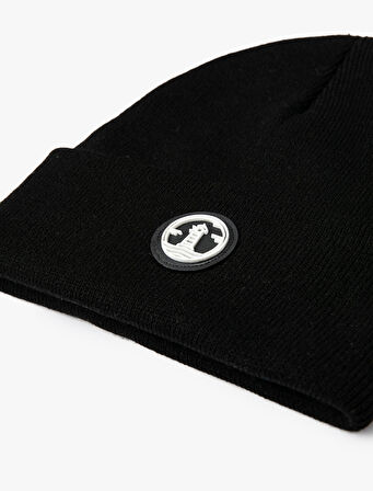 Akrilik Örgü Bere Etiket Detaylı Katlamalı