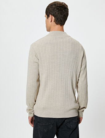 Yarım Fermuarlı Kazak Dik Yaka Dokulu Uzun Kollu