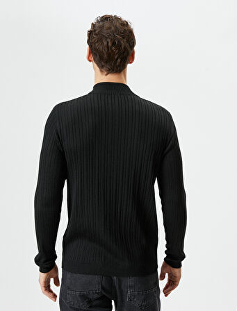 Yarım Fermuarlı Kazak Dik Yaka Dokulu Uzun Kollu