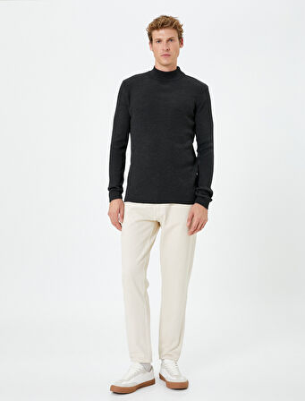 Basic Kazak Triko Yarım Balıkçı Yaka Dokulu Uzun Kollu