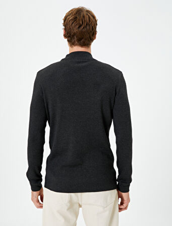 Basic Kazak Triko Yarım Balıkçı Yaka Dokulu Uzun Kollu