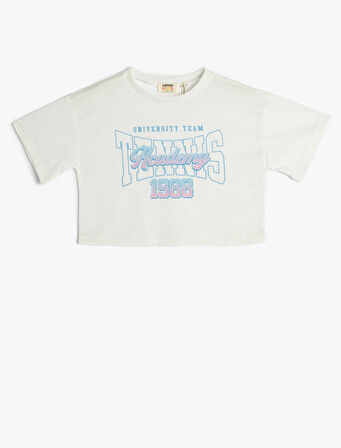 Crop Oversize Tişört Kısa Kollu Bisiklet Yaka Baskılı