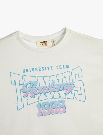 Crop Oversize Tişört Kısa Kollu Bisiklet Yaka Baskılı