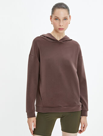 Kapşonlu Yoga Sweatshirt Modal Kumaş Yumuşak Tuşe Dokulu Bol Kalıp Cepli