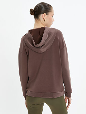 Kapşonlu Yoga Sweatshirt Modal Kumaş Yumuşak Tuşe Dokulu Bol Kalıp Cepli