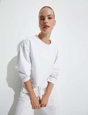 Oversize Crop Sweatshirt Şardonlu Basic Uzun Kollu Pamuklu 