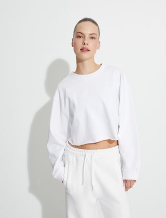 Oversize Crop Sweatshirt Şardonlu Basic Uzun Kollu Pamuklu 