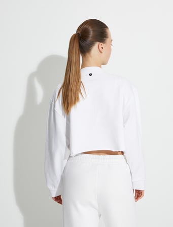 Oversize Crop Sweatshirt Şardonlu Basic Uzun Kollu Pamuklu 