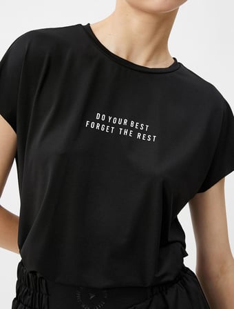 Spor Tişört Kısa Kollu Bisiklet Yaka Slogan Baskılı