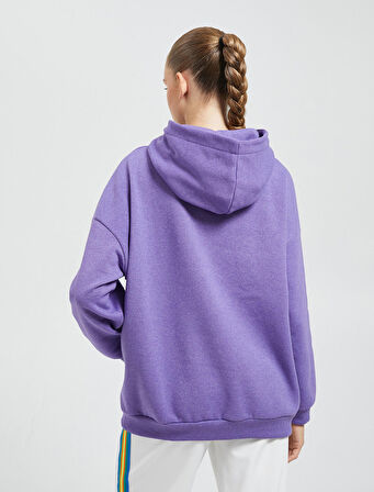 Oversize Sweatshirt Kapüşonlu Şardonlu Kanguru Cepli Ribanalı