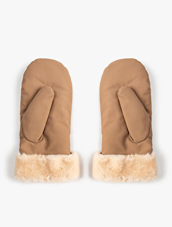 Parmaksız Eldiven Suni Kürk Detaylı İçi Peluş