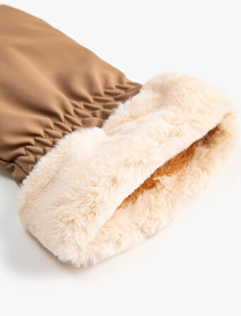 Parmaksız Eldiven Suni Kürk Detaylı İçi Peluş