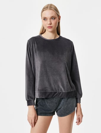 Kışlık Pijama Üstü Kadife Yumuşak Dokulu Uzun Kollu Bisiklet Yaka