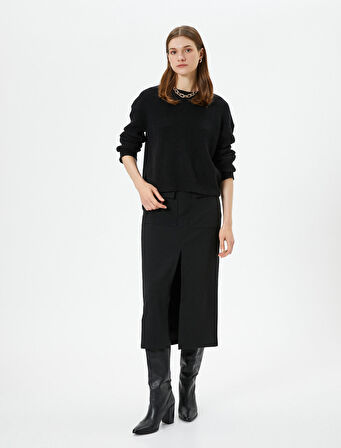 Geniş Yaka Kazak Yarım Fermuarlı Örgü