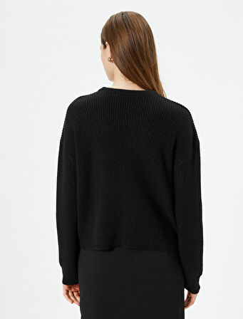 Geniş Yaka Kazak Yarım Fermuarlı Örgü