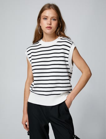 Bisiklet Yaka Süveter Örgü Ribanalı