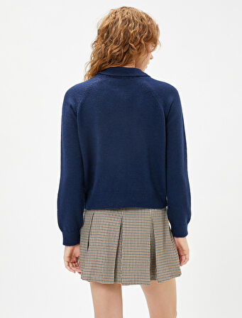 Polo Yaka Hırka Uzun Kollu Düğmeli Örgü