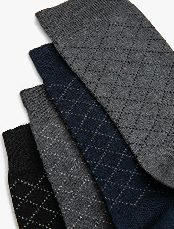 4'lü Soket Çorap Seti Geometrik Desenli Çok Renkli