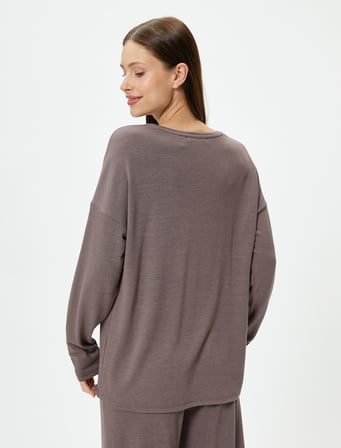 Pijama Üstü Uzun Kollu Bisiklet Yaka Viskon Karışımlı