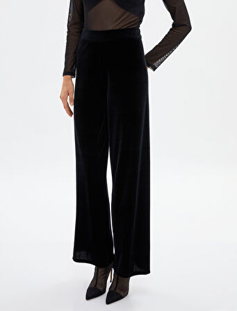 Kadife Pantolon Bol Paça Yüksek Bel