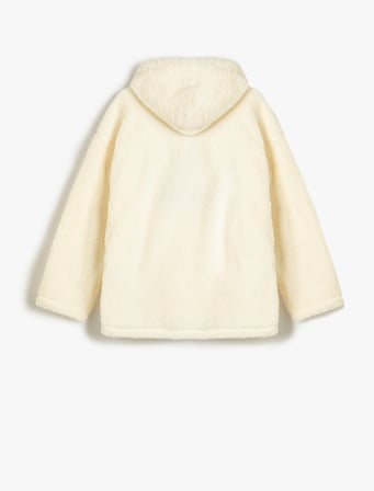 Kapşonlu Peluş Sweatshirt Yarım Fermuar Detaylı Kanguru Cepli İşlemeli