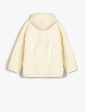 Kapşonlu Peluş Sweatshirt Yarım Fermuar Detaylı Kanguru Cepli İşlemeli