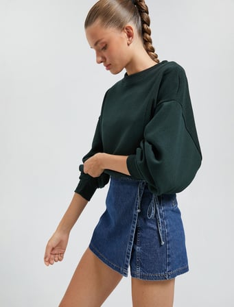 Bisiklet Yaka Sweatshirt Reglan Kollu Ribanalı
