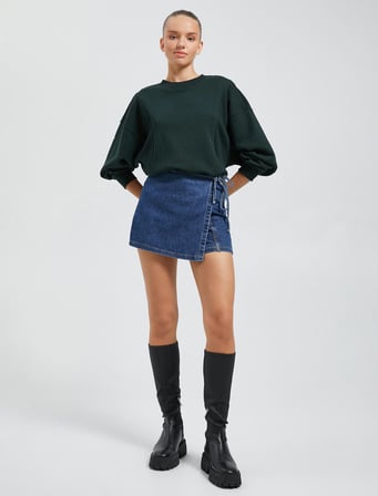 Bisiklet Yaka Sweatshirt Reglan Kollu Ribanalı