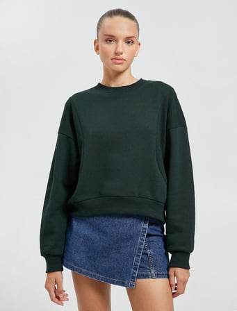Bisiklet Yaka Sweatshirt Reglan Kollu Ribanalı