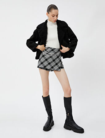 Biker Ceket Peluş Süet Görünümlü Cepli Düğme Detaylı