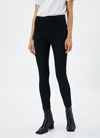 Koton Yüksek Bel Dar Paça Dar Siyah Kadın Denim Pantolon 4WAL40056MD