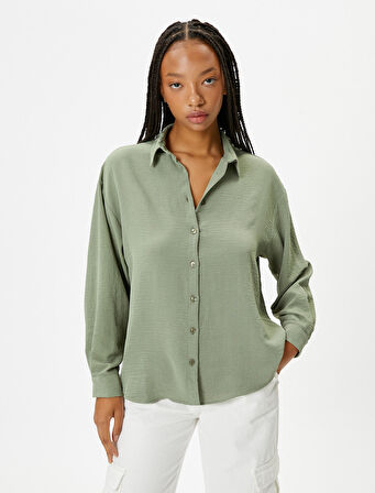 Gömlek Uzun Dökümlü Kol Klasik Yaka Rahat Kesim