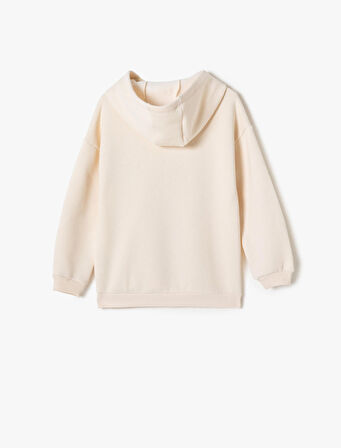 Kapşonlu Sweatshirt Şardonlu Uzun Kollu Bisiklet Yaka Baskılı 